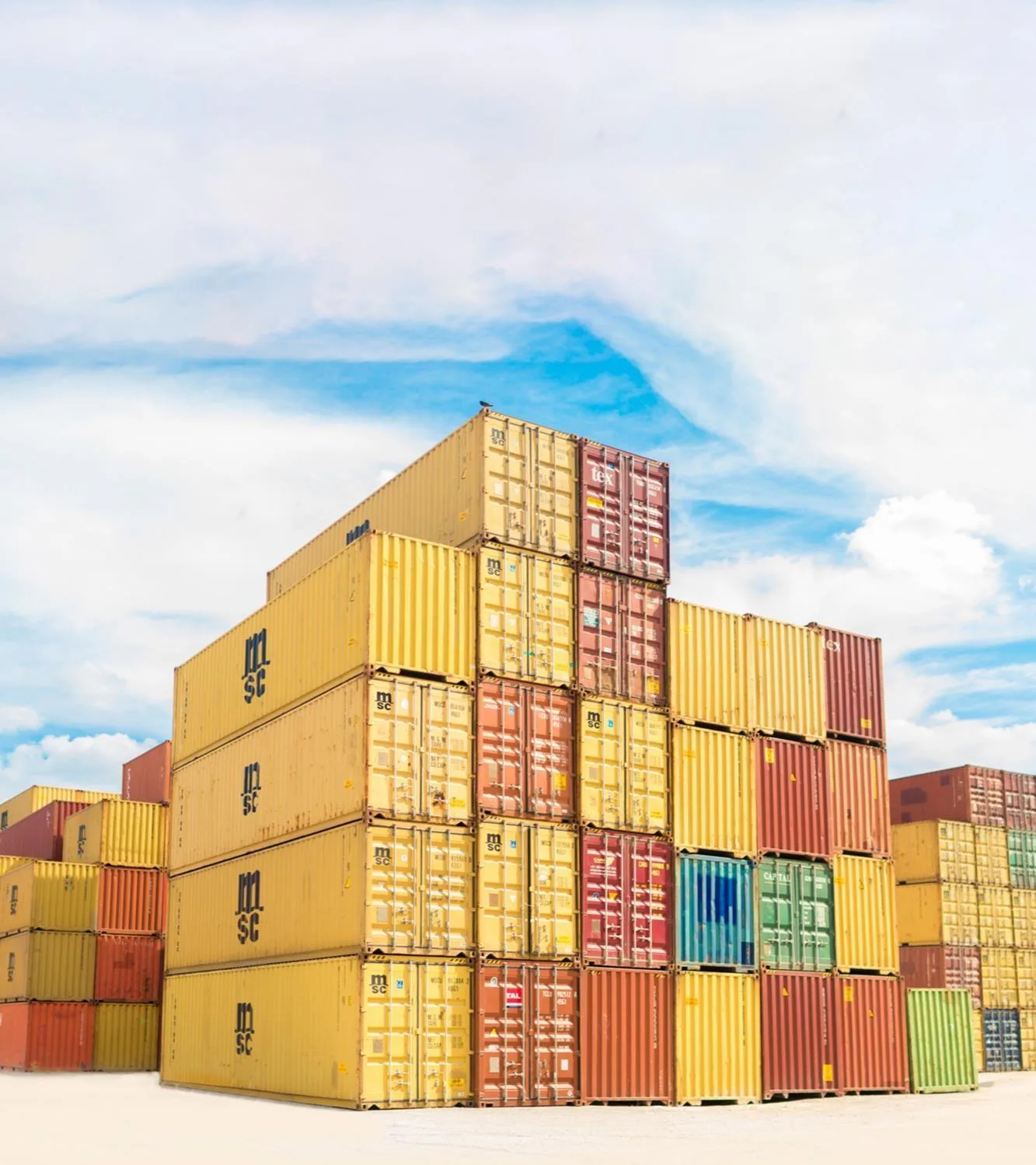 Stacked shipping containers at a container yard