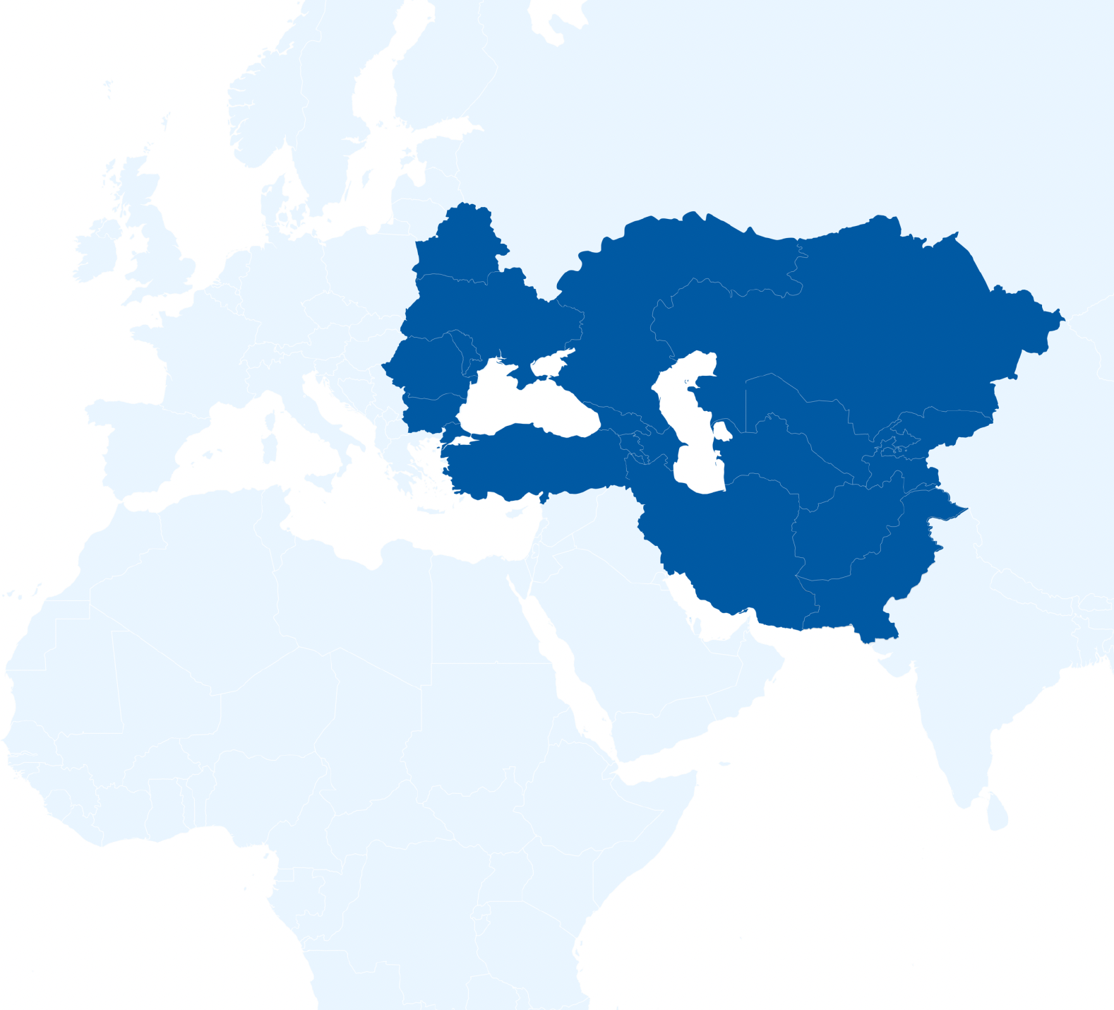 Greater Caspian region shown in context of Asia and Europe